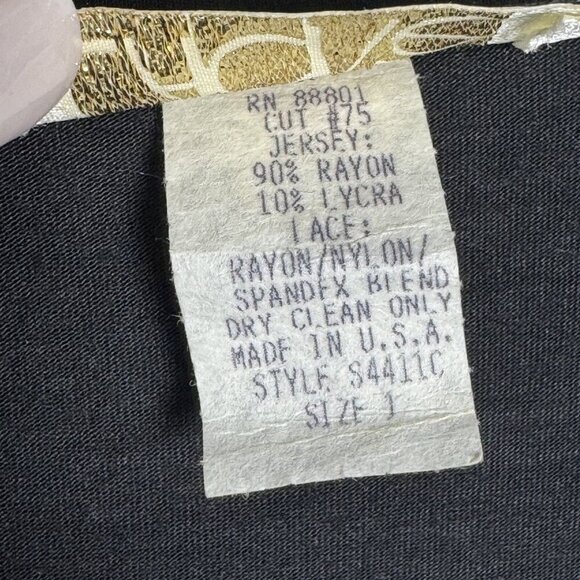 Vintage 80's CACHE Lace trim bodysuit black size small Long Sleeve Made in USA - Picture 4 of 5